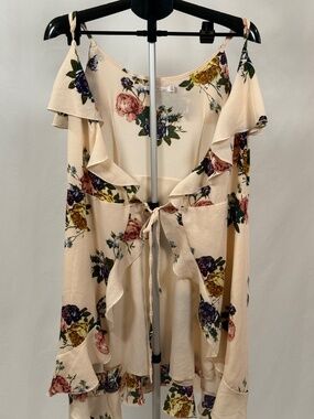 Love @ First Sight Floral Kimono Vest Wrap Top Boho Ruffle Size L